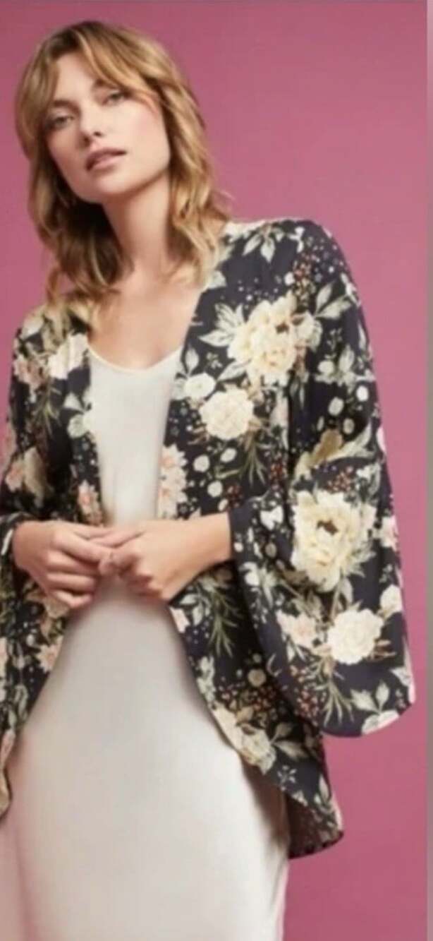 Farm Rio Kimono Top ONE SIZE Open Front Floral Stars Diamond Stitch Boho A561